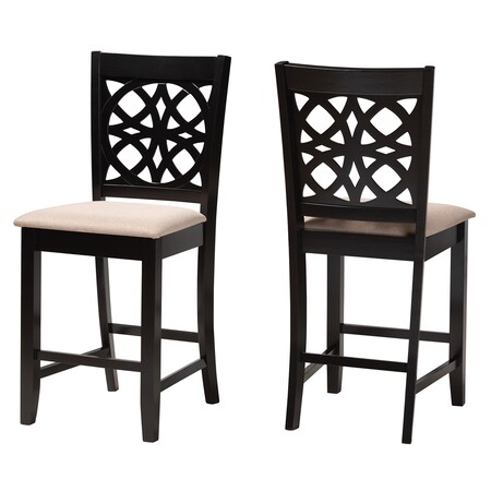 Baxton Studio Abigail Modern Beige Fabric and Dark Brown Finished Wood 2-Piece Counter Stool Set, PR 230-2PC-13192-ZORO